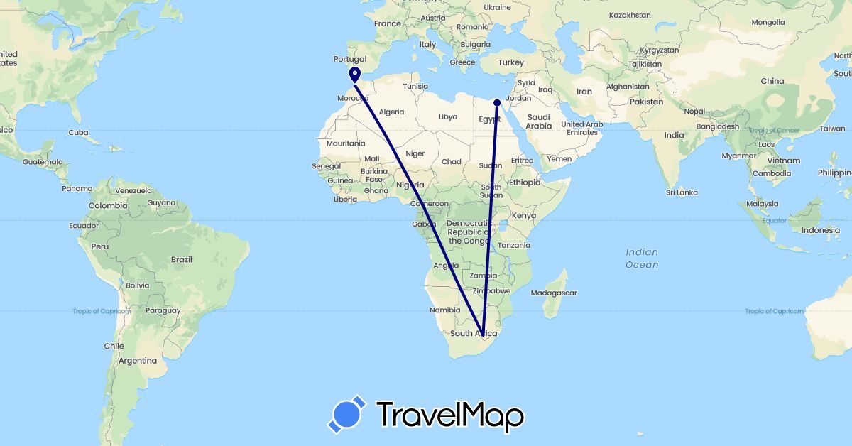 TravelMap itinerary: driving, hitchhiking in Cameroon, Egypt, Lesotho, Morocco (Africa)